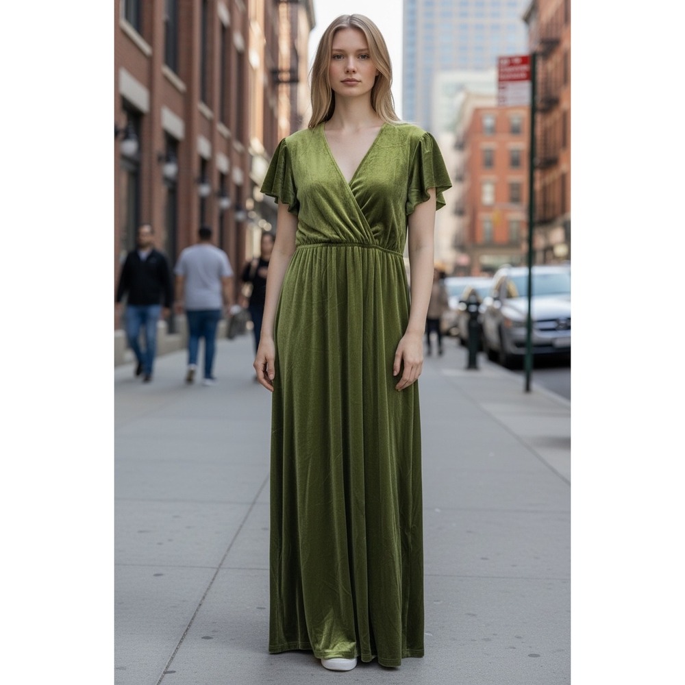 See‎ and Be Seen Velvet Maxi Dress sz L Green whimsigoth mossy cocktail
